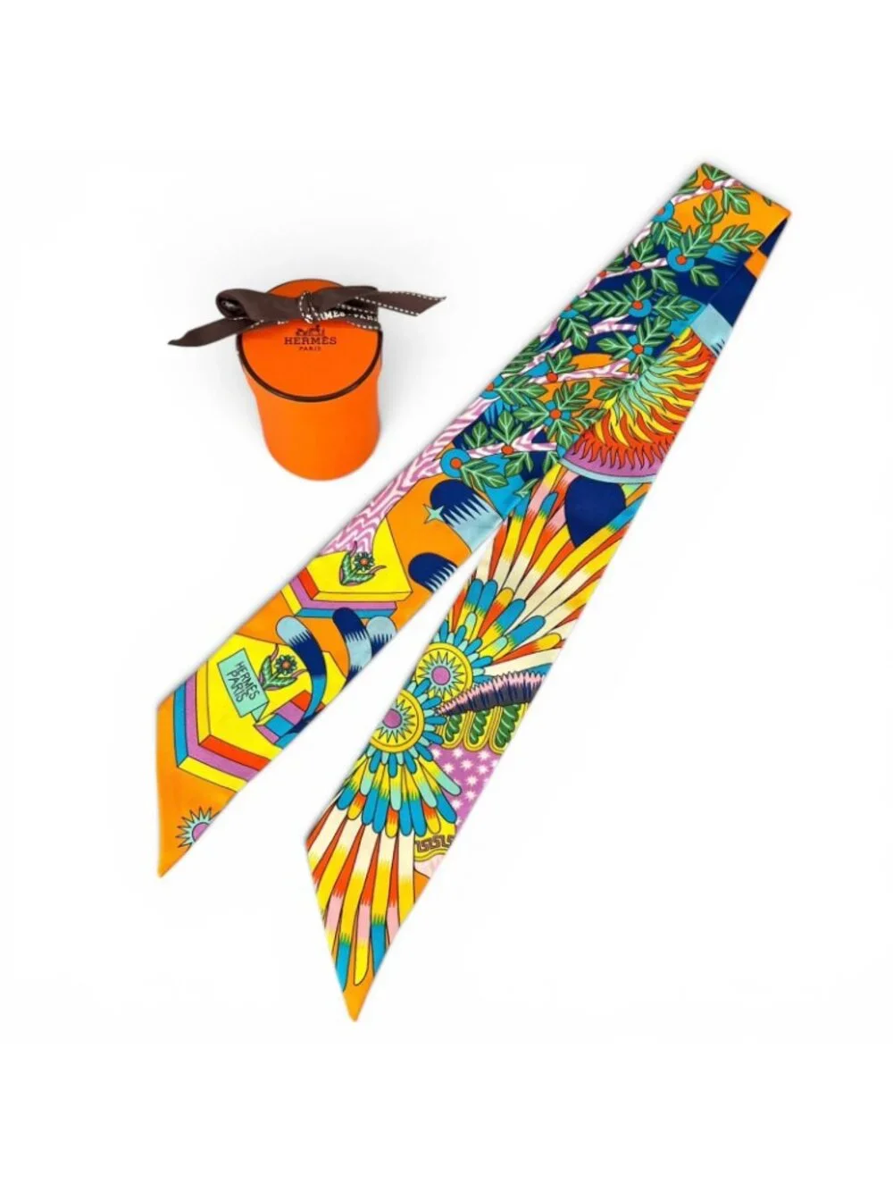 Hermes la Source de Pegase Pegasus Silk 100% Twilly Scarf Multicolor